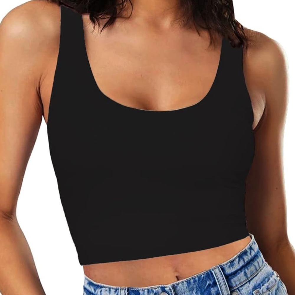VS PINK Black Scoop Neck Crop Top